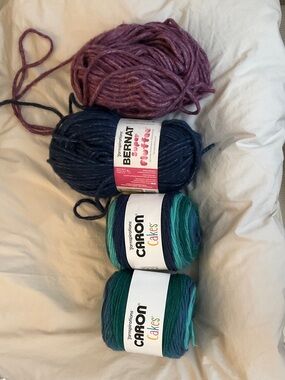 Caron Cakes & Bernat Roving Yarn Bundle in Purple, Navy, Teal